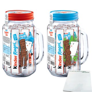 Ferrero kinder Riegel Sommerglas mit 11 Riegeln mit Deckel Doppelpack mit beiden Motiven (231g Glas) + usy Block