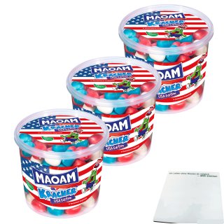 Haribo Maoam Kracher USA Edition 3er Pack (3x600g kleine Runddose) + usy Block