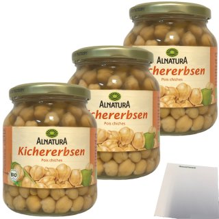 Alnatura Bio Kichererbsen 3er Pack (3x350g Glas) + usy Block
