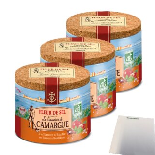 Le Saunier de Camargue Fleur de Sel mit Tomate Basilikum 3er Pack (3x125g Dose) + usy Block