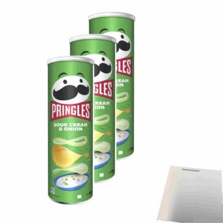 Pringles Sour Cream & Onion 3er Pack (3x185g Dose) + usy Block