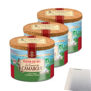 Le Saunier de Camargue Fleur de Sel Knoblauch Petersilie 3er Pack (3x125g Dose) + usy Block