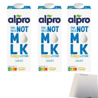 Alpro Not MILK pflanzlich & fettarm 3er Pack 1,8% (3x1 Liter) + usy Block