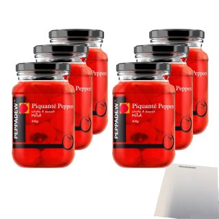 Peppadew Whole Sweet ganze pikante Paprika süß & mild 6er Pack (6x900g Glas) + usy Block