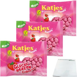 Katjes Family Glücksherzen Erdbeerliebe 3er Pack (3x275g Packung) + usy Block