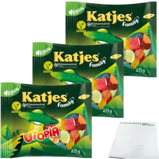 Katjes Family Utopia Fruchtgummi UFOs mit Schaumzucker 3er Pack (3x275g Packung) + usy Block