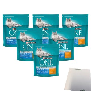 Purina One Senior 11+ Cat, Chicken 6er Pack (6x800g Beutel) + usy Block