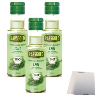Rapsgold Bio Würzöl Dill 3er Packl (3x100ml Glas) + usy Block