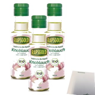 Rapsgold Bio Würzöl Knoblauch 3er Pack (3x100ml Glas) + usy Block