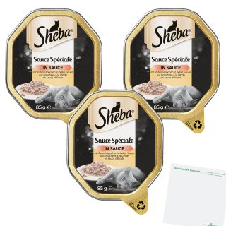 Sheba Sauce Speciale mit Putenhäppchen in heller Sauce 3er Pack (3x85g Packung) + usy Block
