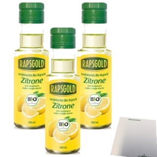 Rapsgold Bio Würzöl Zitrone 3er Pack (3x100ml Glas) + usy Block