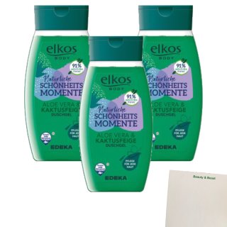 Elkos Duschbalsam Aloe Vera & Kaktusfeige 3er Pack (3x250ml Flasche) + usy Block
