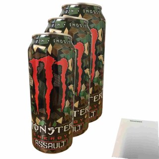 Monster Assault rot Energy Drink 3er Pack (3x0,5L) + usy Block