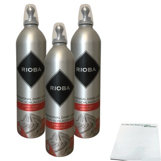 RIOBA Sprühsahne gesüßt 35 % Fett 3er Pack (3x700ml Dose) + usy Block