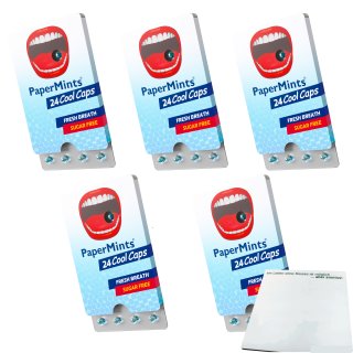 PaperMints Cool Caps Mint Sugarfree Packung 5er Pack (5x24 Frischeperlen mit Minzgeschmack) + usy Block