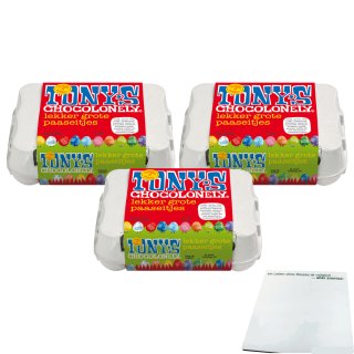 Tonys Chocolonely Schachtel mit bunten Schoko- Ostereiern 3er Pack (3x150g) + usy Block