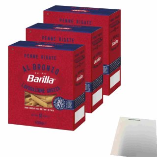 Barilla Al Bronzo Penne Rigate 3er Pack (3x400g Packung) + usy Block