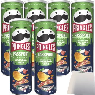 Pringles Passport Flavours Italian Style Pepperoni Pizza Flavour 6er Pack (6x185g Packung) + usy Block