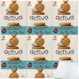 Belkorn activa Biscuits Kokos wenig Zucker 6er Pack (6x120g Packung) + usy Block