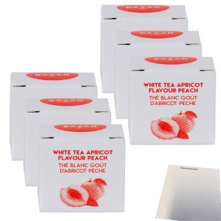 Bazar Tee weißer Tee mit Aprikose und Pfirsich 6er Pack (6x40,5g Schachtel) + usy Block