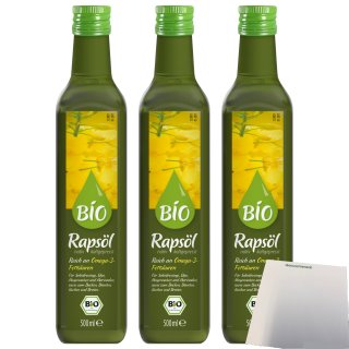 Bio Rapsöl nativ kaltgepresst 3er Pack (3x500ml Flasche) + usy Block