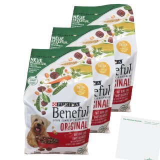 Purina Beneful Hundetrockenfutter Original mit Rind und Gemüse 3er Pack (3x1,4kg Packung) + usy Block