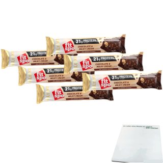 Fitspo Deluxe Protein bar Chocolate & Milky Cream mit 21g Protein 6er Pack (6x65g Riegel) + usy Block