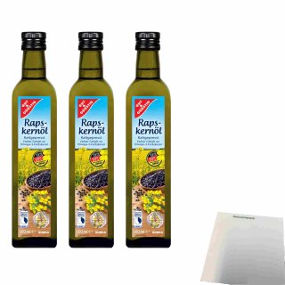 Gut & Günstig Natives Rapskernöl kaltgepresst 3er Pack (3x500 ml Flasche) + usy Block