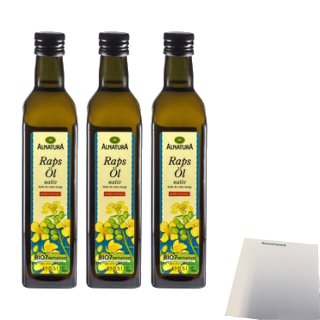 Alnatura Raps Öl nativ 3er Pack (3x500ml Flasche) + usy Block
