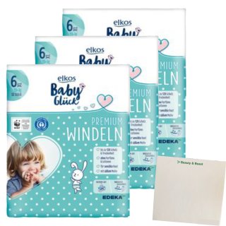 Elko Premium Windeln Gr.6 XL 3er Pack (3x32 Stück) + usy Block