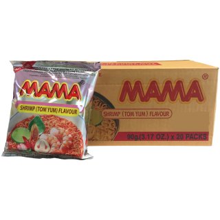 MAMA Instant Nudelsuppe Orientalischer Art, Tom Yum Garnelen Geschmack (20x90g Beutel)
