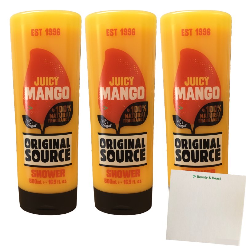 Original Source Juicy Mango Duschgel 3er Pack (3x500ml Flasche) + usy