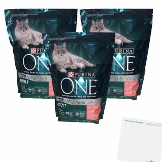 Purina One Cat Bifensis Adult Lachs 3er Pack (3x800g Packung) + usy Block