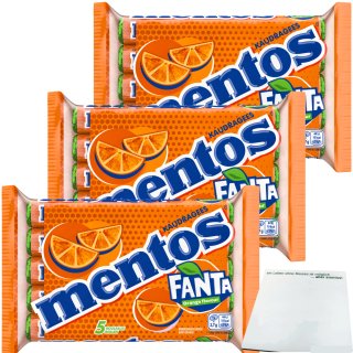 Mentos Fanta Kaudragees mit Orange Flavour 5 Rollen 3er Pack (3x187,5g Packung) + usy Block