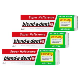 Blend-a-Dent Super Haftcreme Extra Stark Neutral 3er Pack (3x47g Tube) + usy