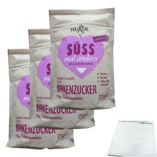 Huxol Birkenzucker 100% Xylit 3er Pack (3x275g Packung) + usy Block