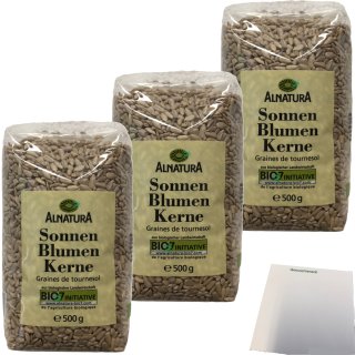 Alnatura Sonnen Blumen Kerne 3er Pack (3x500g Packung) + usy Block