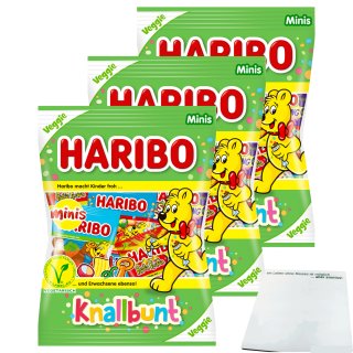 Haribo Knallbunt Minis Veggie 3er Pack (3x230g Packung) + usy Block