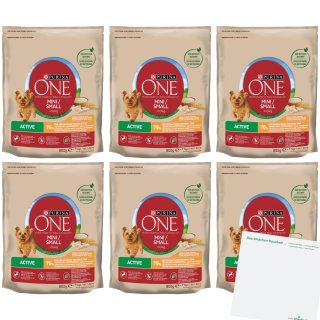Purina One Dog Mini Active Huhn&Reis 6er Pack (6x800g Packung) + usy Block