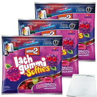 nimm2 Lachgummi Softies Rote Früchte 3er Pack (3x225g Packung) + usy Block