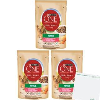 Purina One Dog Mini Active Rind&Kartoffel 3er Pack (3x100g Packung) + usy Block