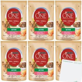 Purina One Dog Mini Active Rind&Kartoffel 6er Pack (6x100g Packung) + usy Block