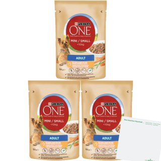 Purina One Dog Mini Adult Huhn&Karotte 3er Pack (3x100g Packung) + usy Block