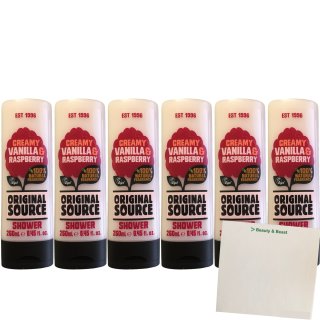 Original Source Creamy Vanilla & Raspberry Duschgel 6er Pack (6x250ml Flasche) + usy Block