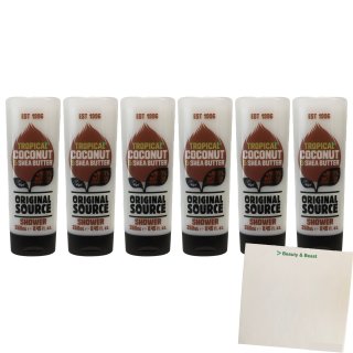 Original Source Tropical Coconut & Shea Butter Duschgel 6er Pack (6x250ml Flasche) + usy Block