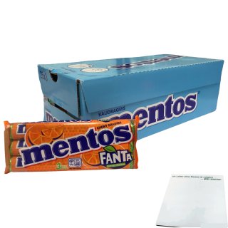 Mentos Fanta Kaudragees mit Orangengeschmack 3 Rollen 25er Pack (25x112,5g Packung) + usy Block