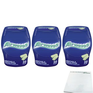 Wrigley Airwaves Menthol & Eukalyptus 3er Pack (3x50 Dragees) + usy Block