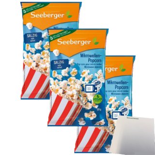 Seeberger Mikrowellen Popcorn gesalzen mit Seeberger Öl 3er Pack (3x90g Packung) + usy Block