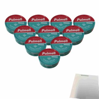 Pulmoll Eukalyptus Menthol Zuckerfrei 10er Pack (10x50g Dose) + usy Block