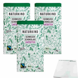 Edeka Bio Naturkind Zartbitter Schokolade 70% 3er Pack (3x100g Tafel) + usy Block
